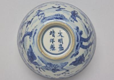 图片[3]-Bowl with landscape and figure motif in underglaze blue, Chia-ching reign (1522-1566), Ming dynasty-China Archive